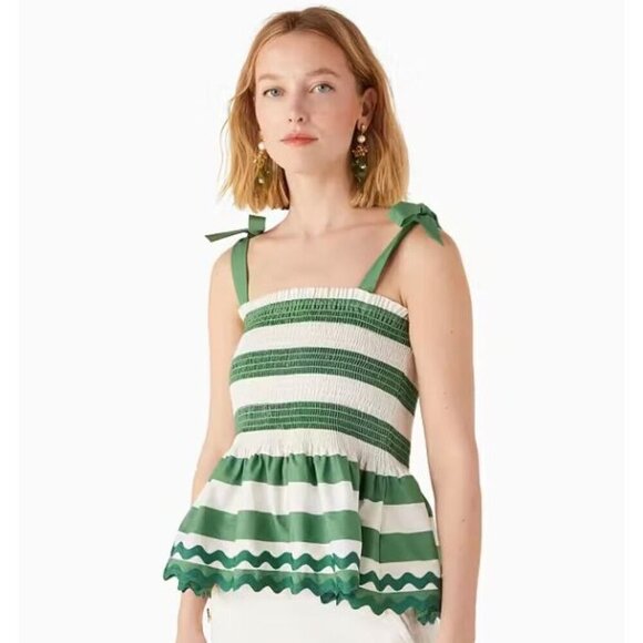 NWT Kate Spade Beach Time Stripe Smocked Top Green Bean Size XS - Picture 1 of 7